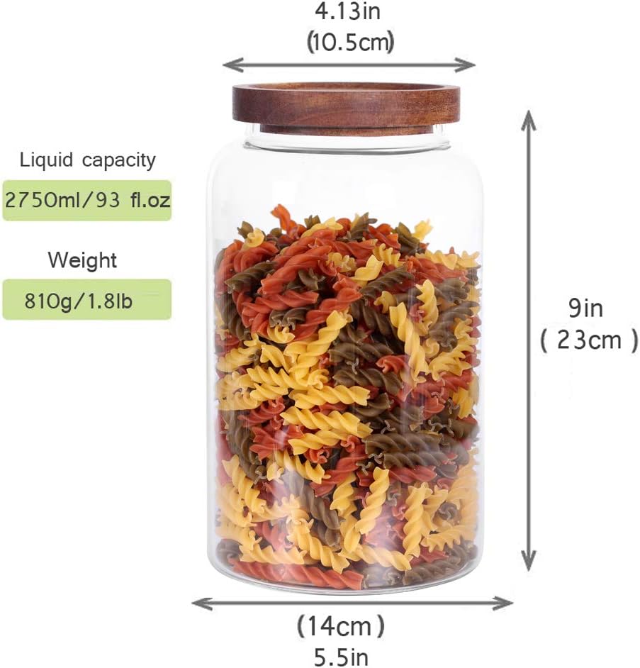 Large Glass Jar with Airtight Lid Set of 2 93 FL OZ(2750ml) glass canister set, Glass Food
