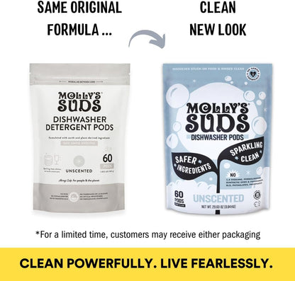 Molly's Suds Dishwasher Pods | Clean Dishwasher Detergent, Cuts Grease & Rinses Clean