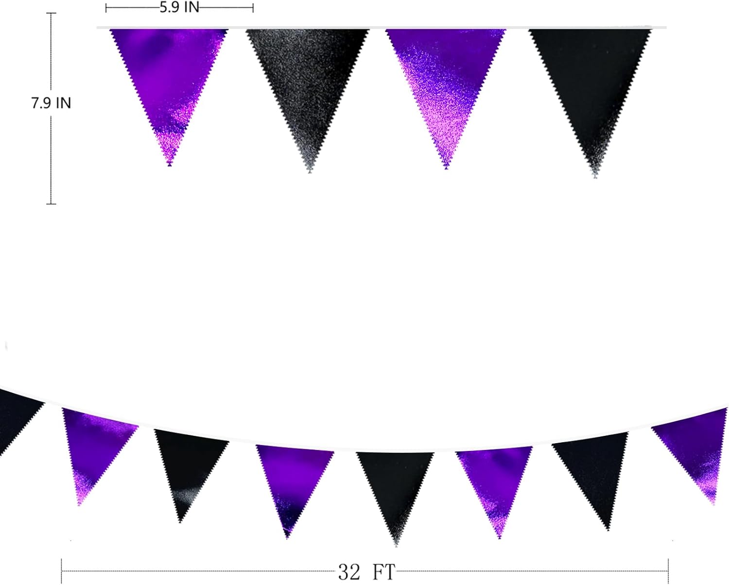 Purple and Black Party Decorations Metallic Fabric Triangle Pennant Banner Flag Bunting Garland for