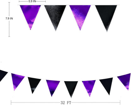 Purple and Black Party Decorations Metallic Fabric Triangle Pennant Banner Flag Bunting Garland for