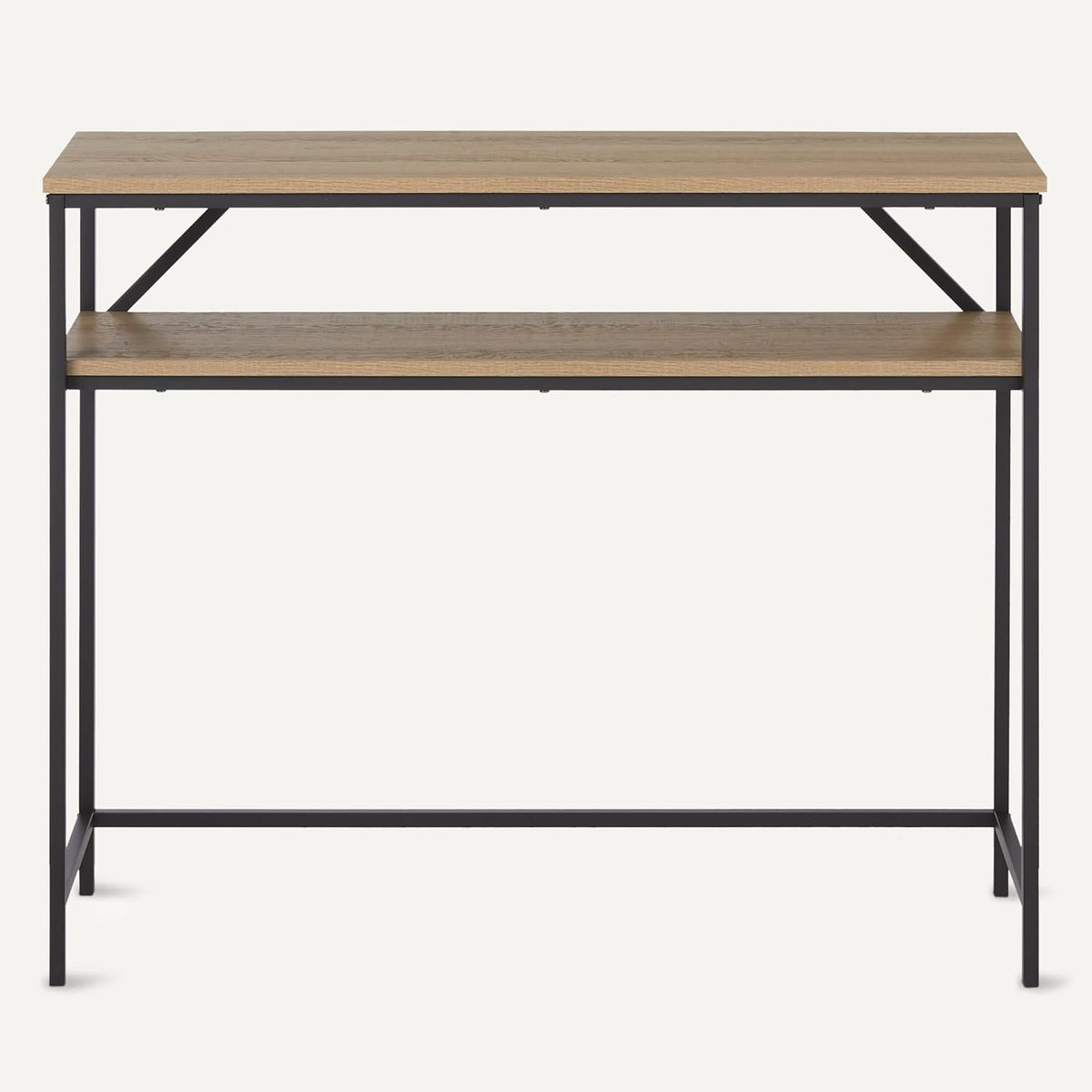 Amazon Basics Rectangular Console Table with Storage Shelf, Steel Frame, 39x31x11.8 in, Oak Finish