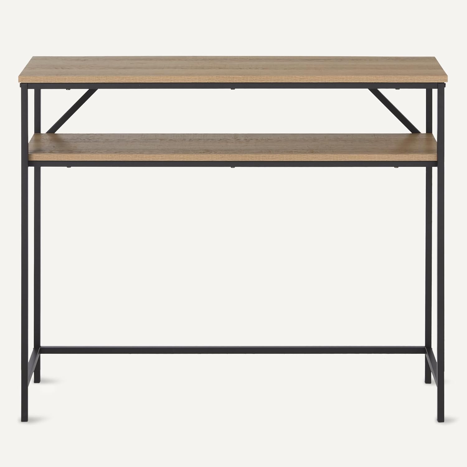 Amazon Basics Rectangular Console Table with Storage Shelf, Steel Frame, 39x31x11.8 in, Oak Finish