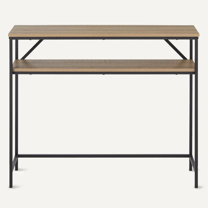 Amazon Basics Rectangular Console Table with Storage Shelf, Steel Frame, 39x31x11.8 in, Oak Finish