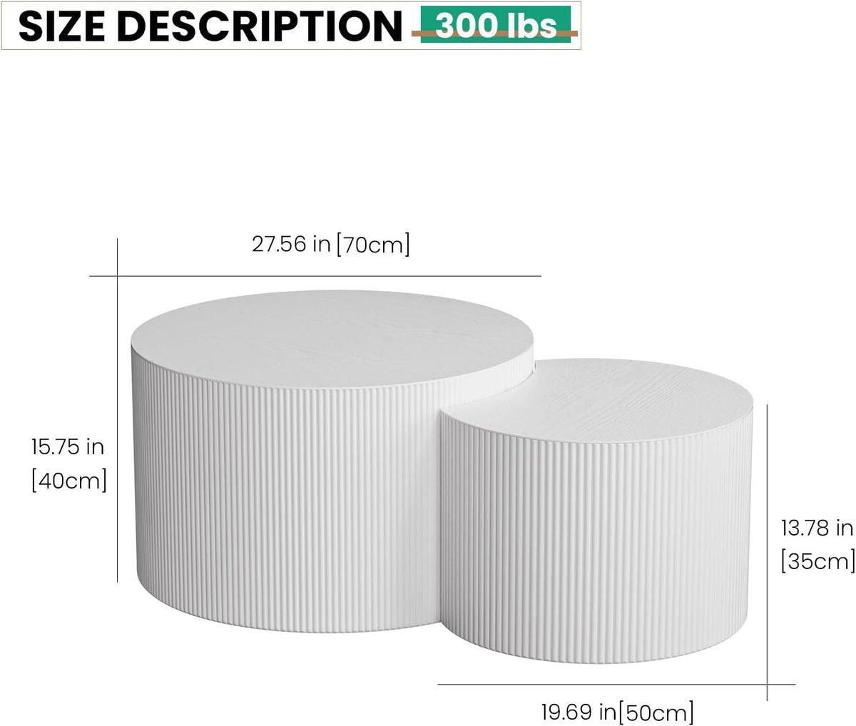 Round Nesting Coffee Table Set of 2 Handcraft Circle Fluted Nesting Coffee Tables Circular Side