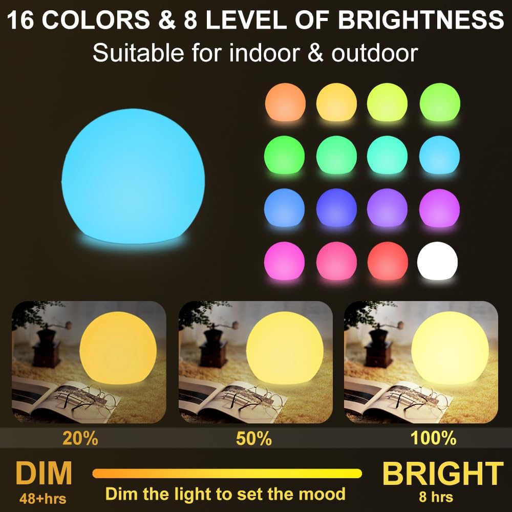 10 In LED Globe Light w/Remote, 16 RGB Colors 4 Modes & 8 Dimmable Brightness LED Ball Light Sphere
