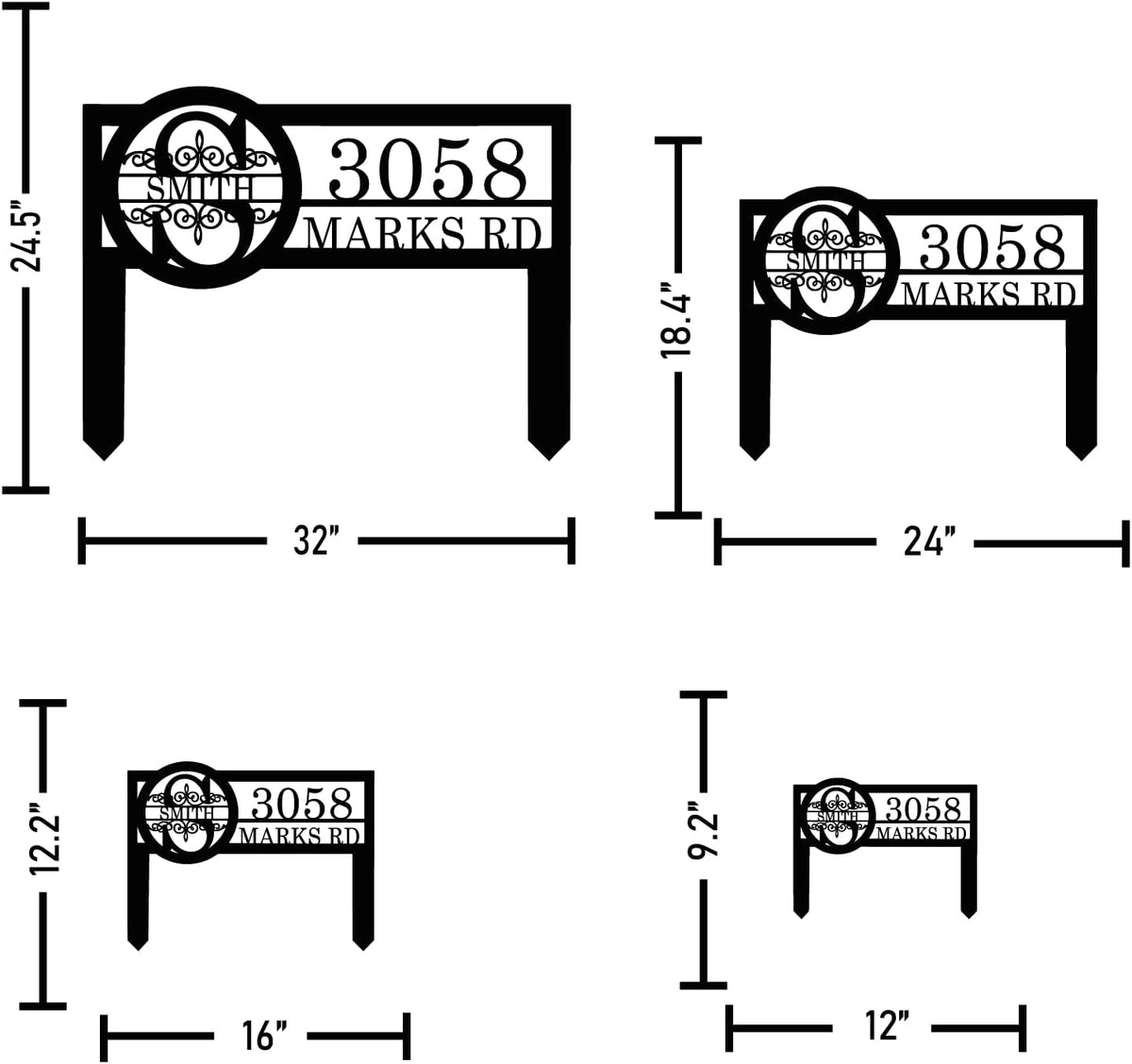 Personalized Metal Yard Address Sign with Last Name and Monogram, House Number Sign for Lawn and