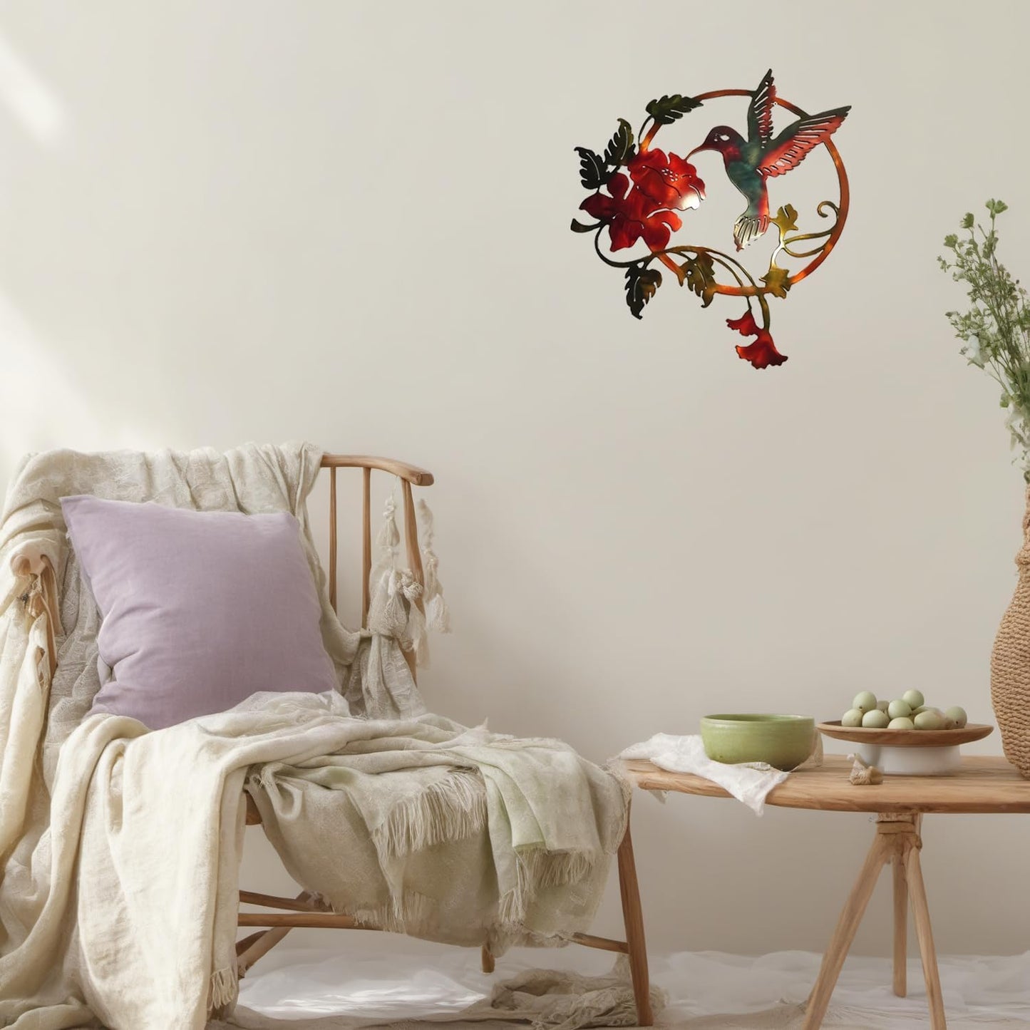Zoihet Round Metal Bird Wall Art Decor - Hummingbird Wall Art Silhouette for your patio, garden