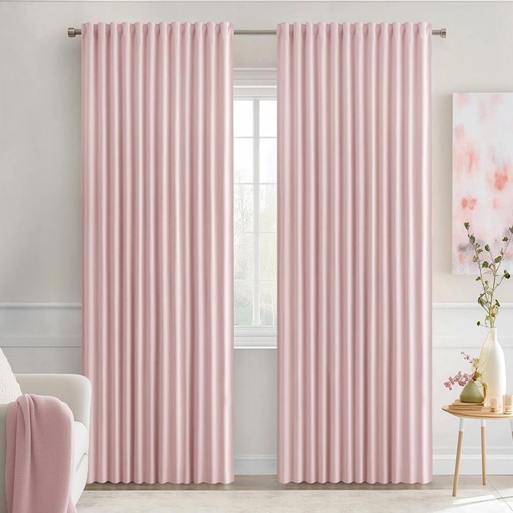 MIULEE Baby Pink Back Tab Blackout Curtains 84 Inch Length 2 Panels Set for Living Room Bedroom