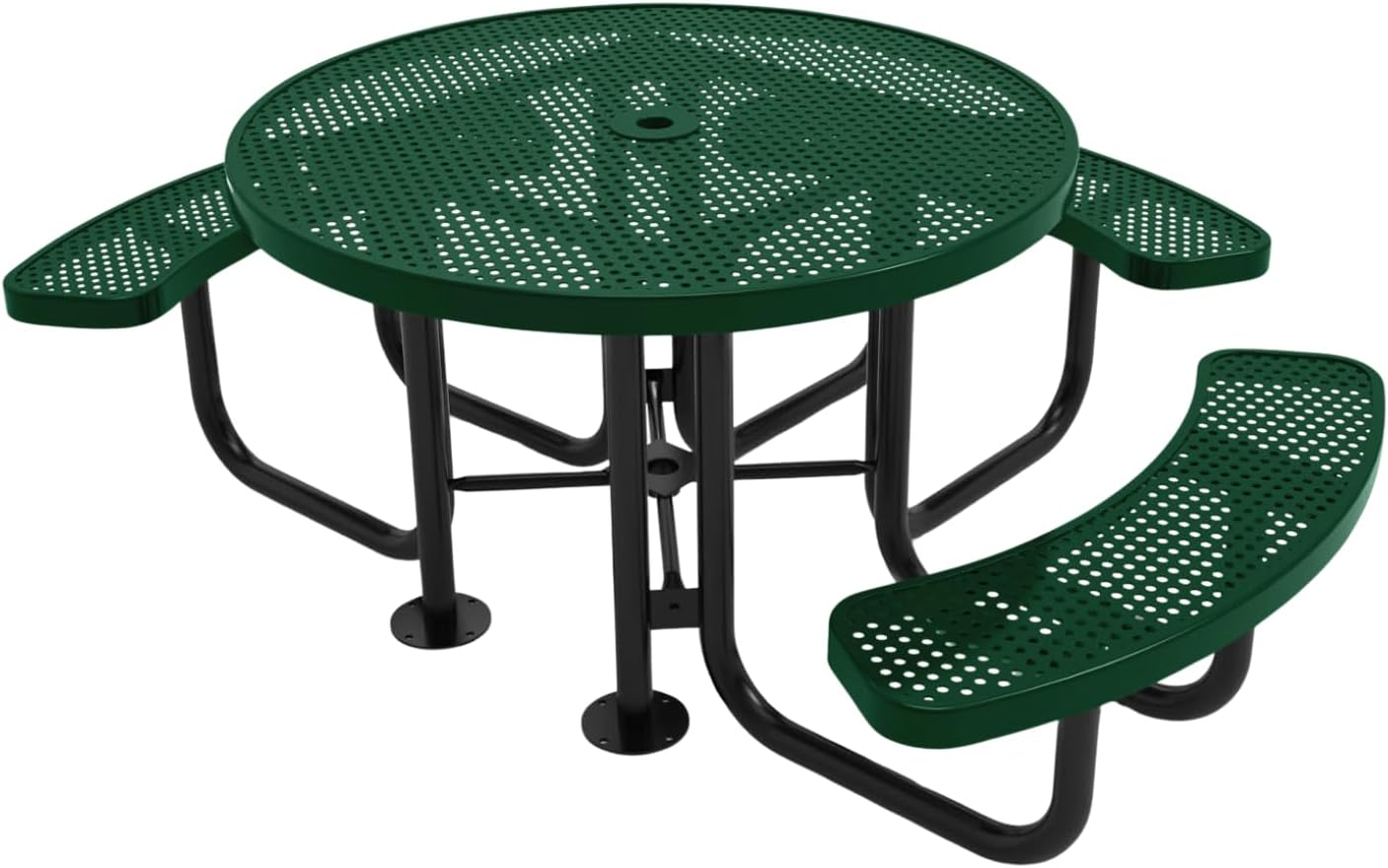 Heavy-Duty Portable Outdoor Picnic Table with Umbrella Hole, Punched Steel Patio Dining Furniture