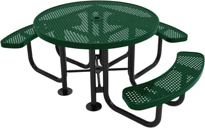 Heavy-Duty Portable Outdoor Picnic Table with Umbrella Hole, Punched Steel Patio Dining Furniture