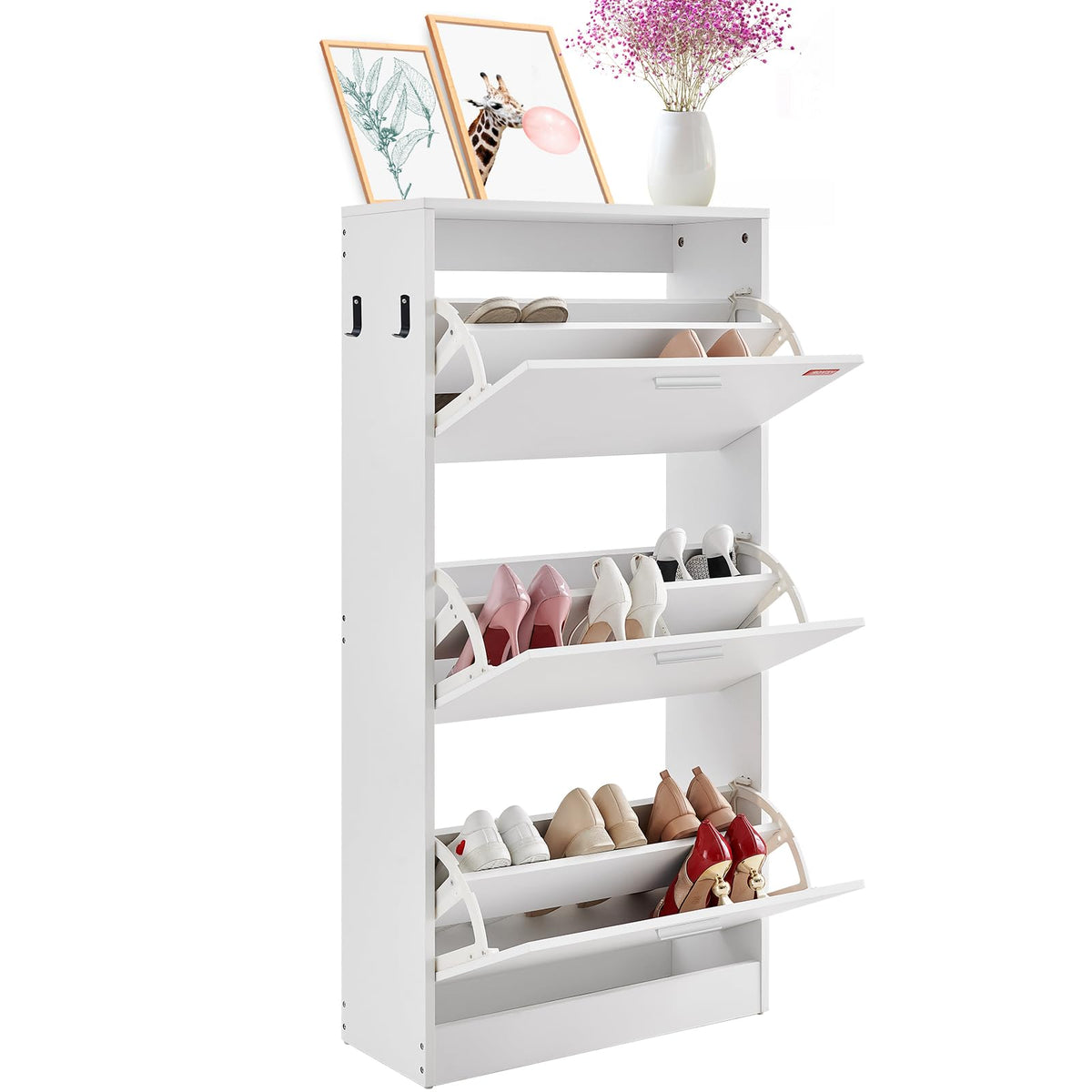 VEVOR Shoe Cabinet with 3 Flip Drawers, Shoe Storage Cabinet for Entryway, Free Standing Shoe