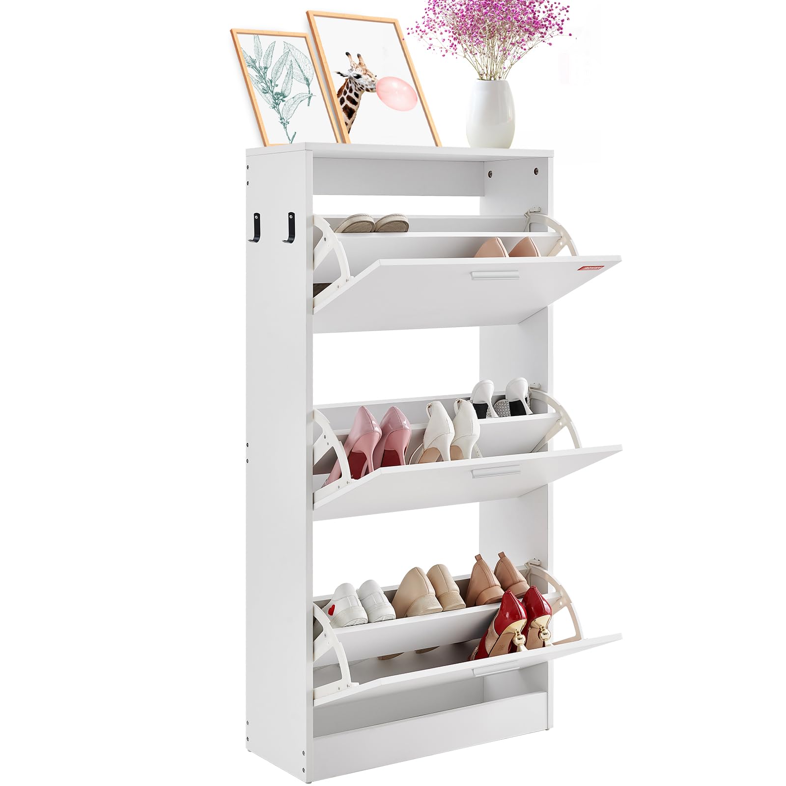 VEVOR Shoe Cabinet with 3 Flip Drawers, Shoe Storage Cabinet for Entryway, Free Standing Shoe