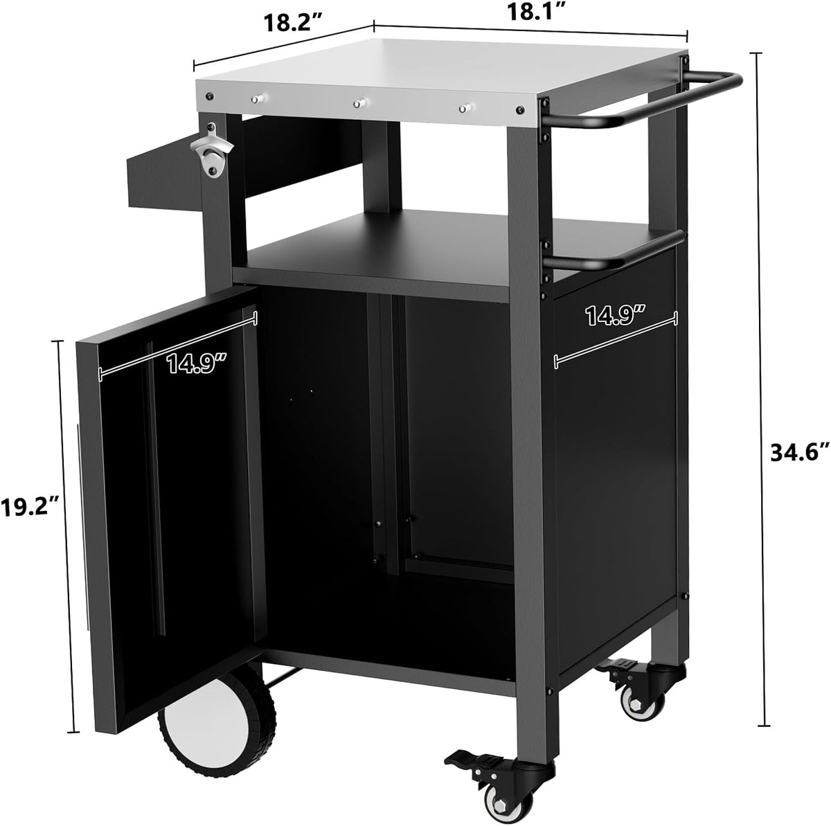 KEIKI Outdoor Grill Cart with Storage and Wheels, Rolling BBQ Prep Table with Spice Rack, Hooks