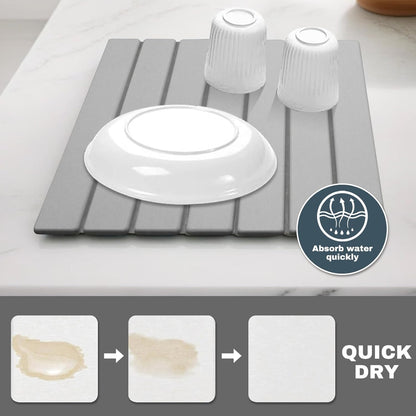 Large Stone Dish Drying Mats for Kitchen Counter, Quick Dry Absorbent Collapsible Dish Drying