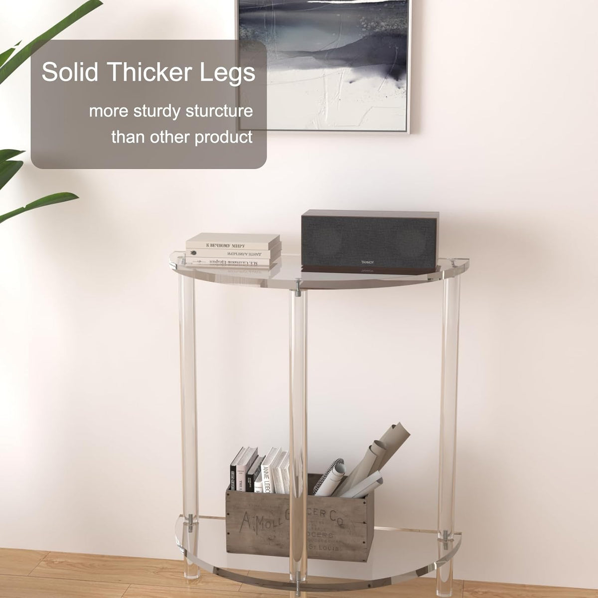 Acrylic Console Table 11.8" D x 23.6" W x 31.2" H, Half Round Console Table for Entryway, Sofa