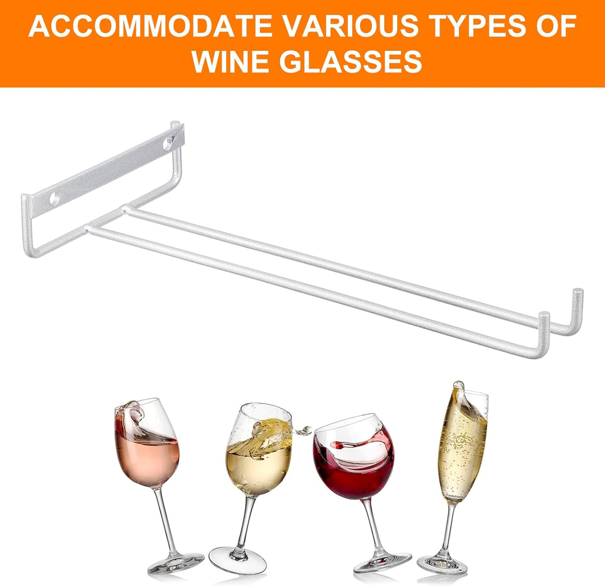 uxcell 5Pcs Wine Glass Rack, 10.43 Inch Iron Wine Glasses Rack Under Cabinet Stemware Rack - Wall