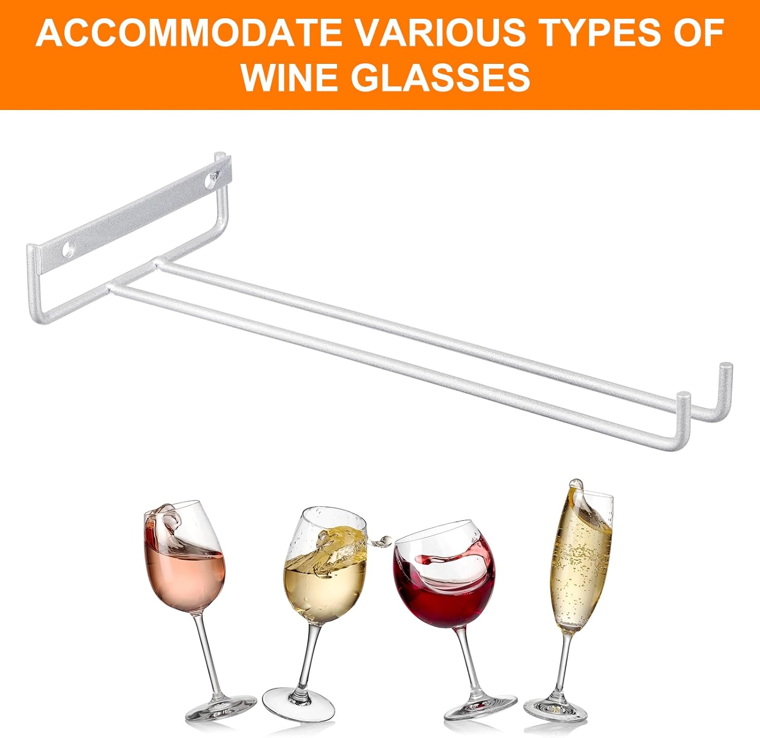 uxcell 5Pcs Wine Glass Rack, 10.43 Inch Iron Wine Glasses Rack Under Cabinet Stemware Rack - Wall