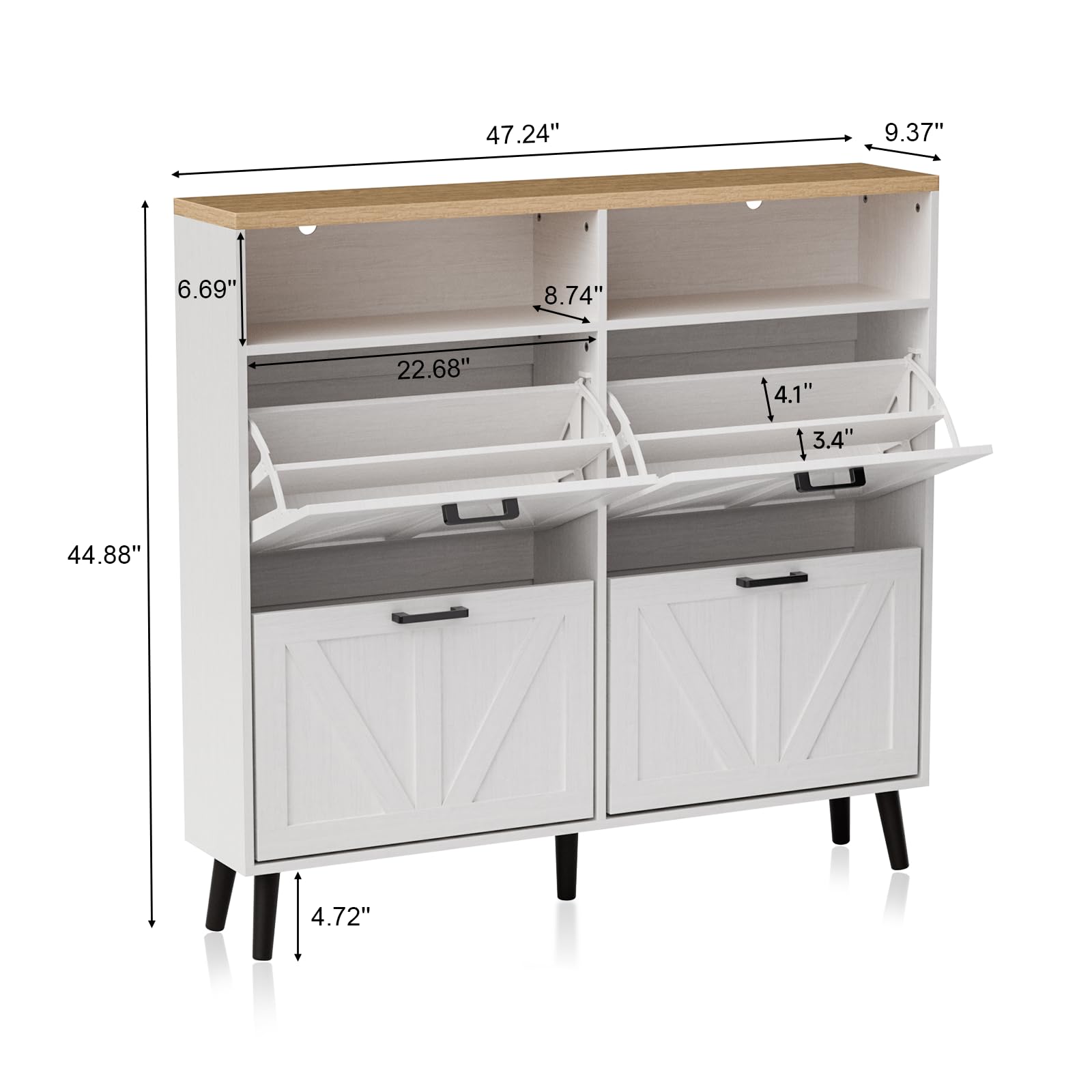 Alaxgumrol Shoe Storage Cabinet for Entryway with 4 Flip Drawers, Farmhouse Narrow Shoe Rack