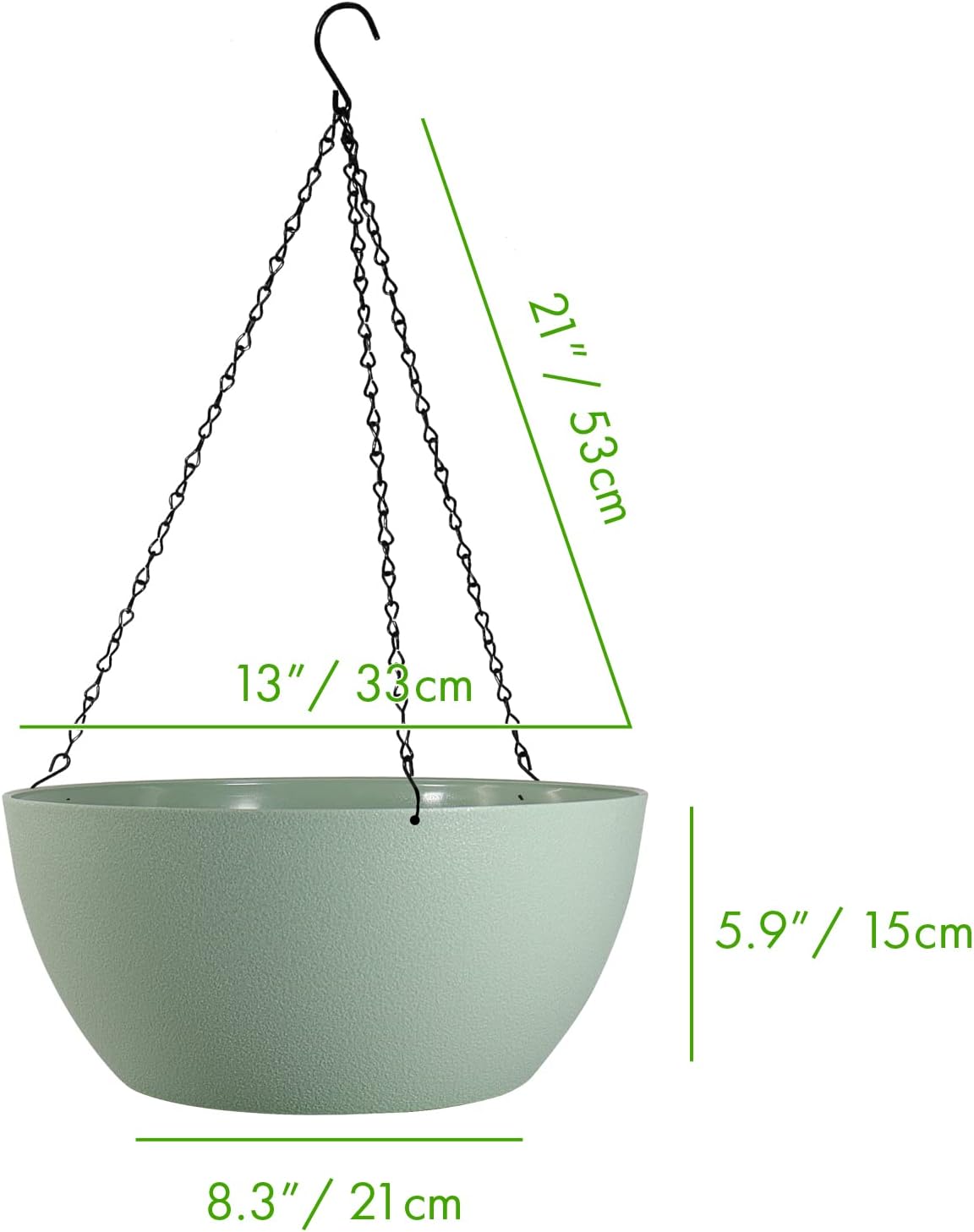 13 inch Large Hanging Planters Plant Pots for Outdoor Indoor Plants with Drainage Holes and Chain