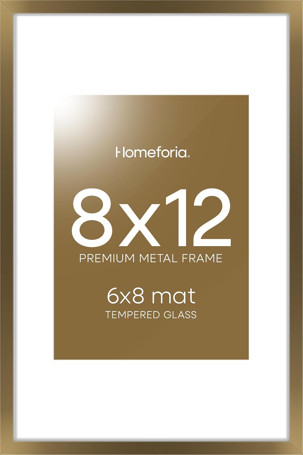 Homeforia 8x12 Picture Frame Bronze, High End Metal 8 x 12 Brass Frames with Mat 6 by 8 for Photo
