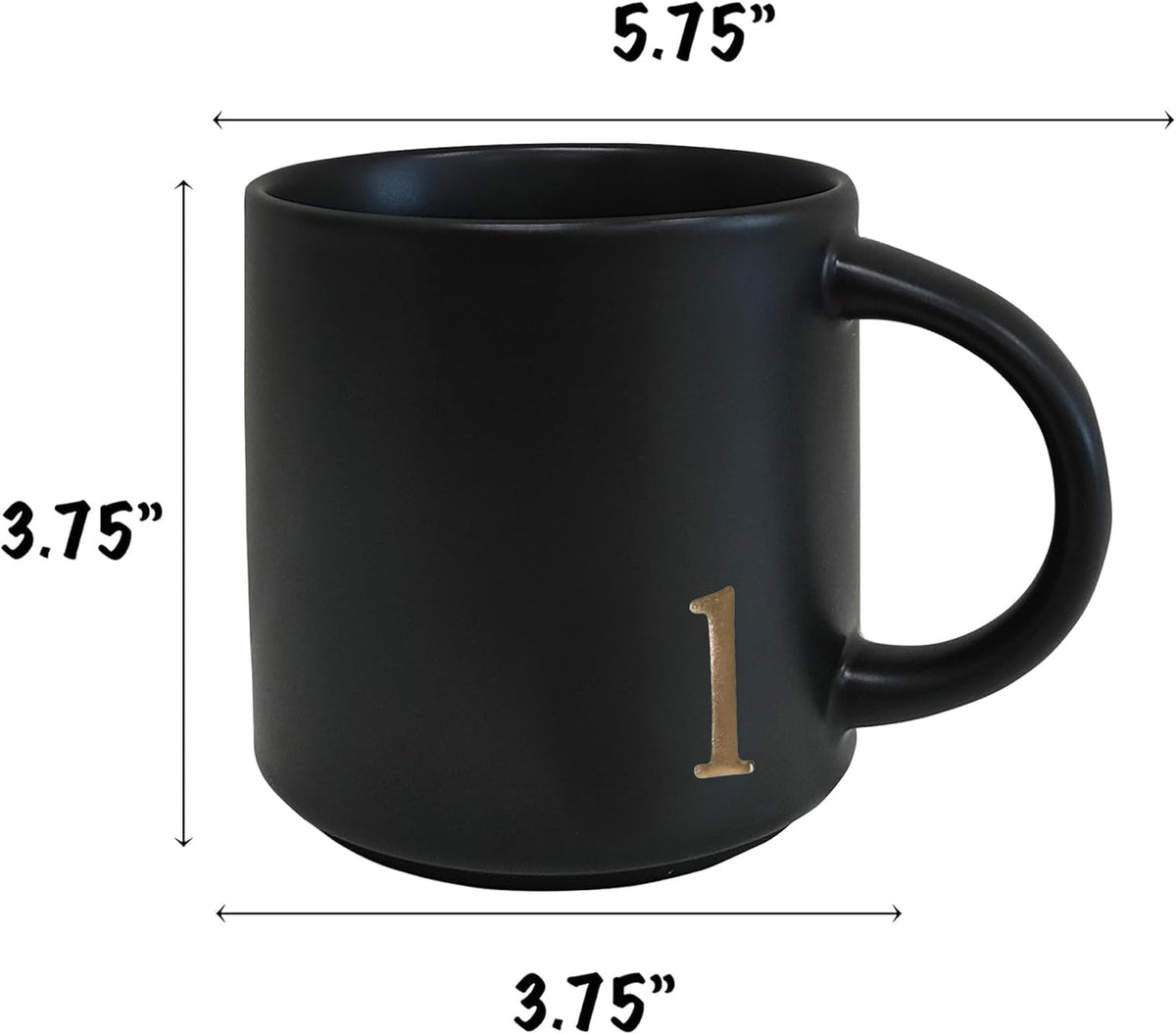 COLLECTIVE HOME - Black Monogram Ceramic Mugs, 15 oz Golden Initial Coffee Cups, Elegant Alphabet