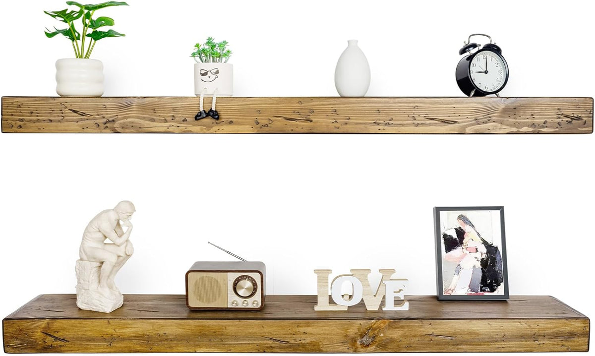 Floating Shelves 3 inch Thick for Wall Set of 2,Solid Pine Wood Wall Mount Shelf for Kitchen Living