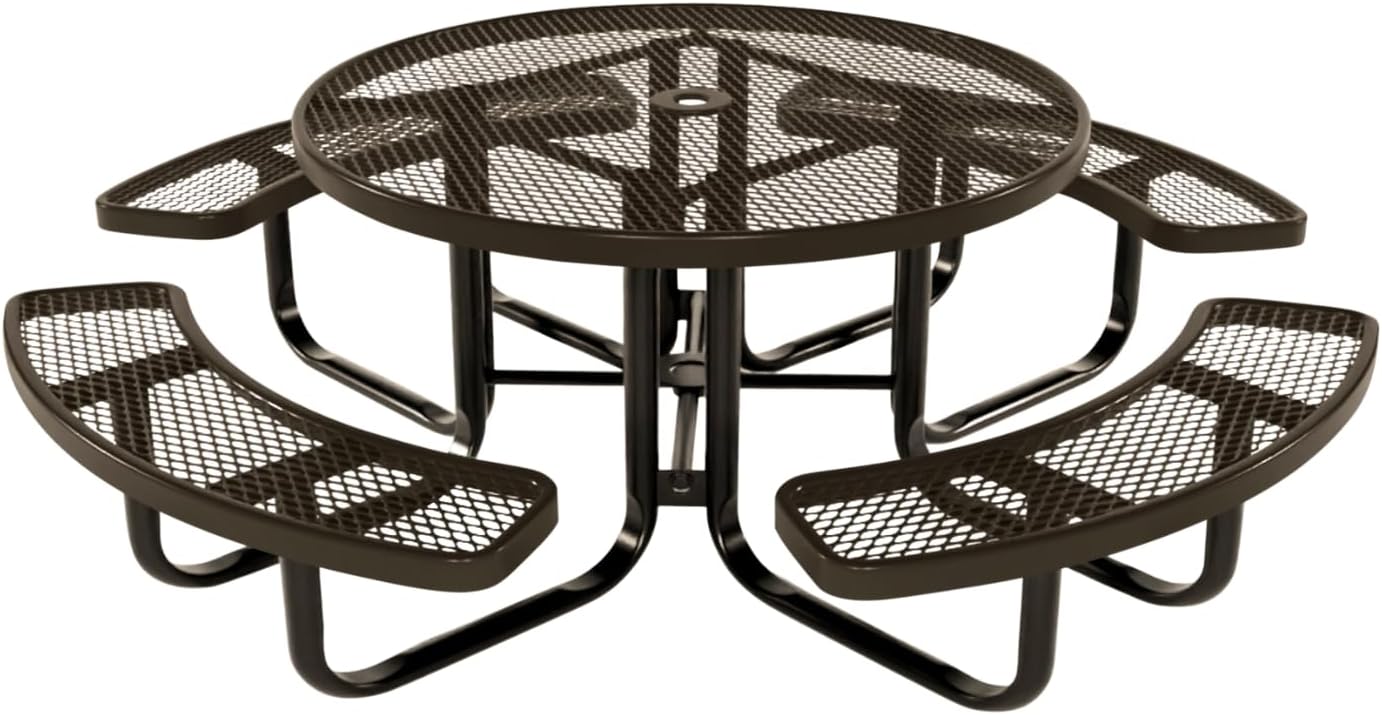 Coated Outdoor Furniture Heavy-Duty Portable Outdoor Kids Table with Umbrella Hole, Expanded Metal