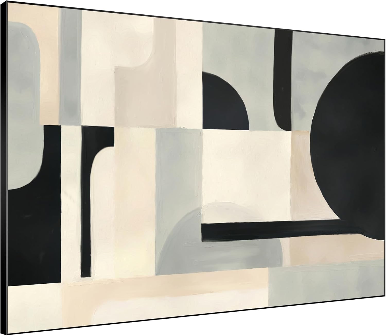 SIGNWIN 36"x46" Extra Large Framed Wall Art Modern Neutral Abstract Geometric in Black and Beige