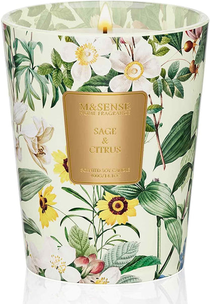 M&SENSE Sage Citrus Scented Natural Soy Wax Candle, 14.1oz 60 Hours Long Lasting Slow Burning