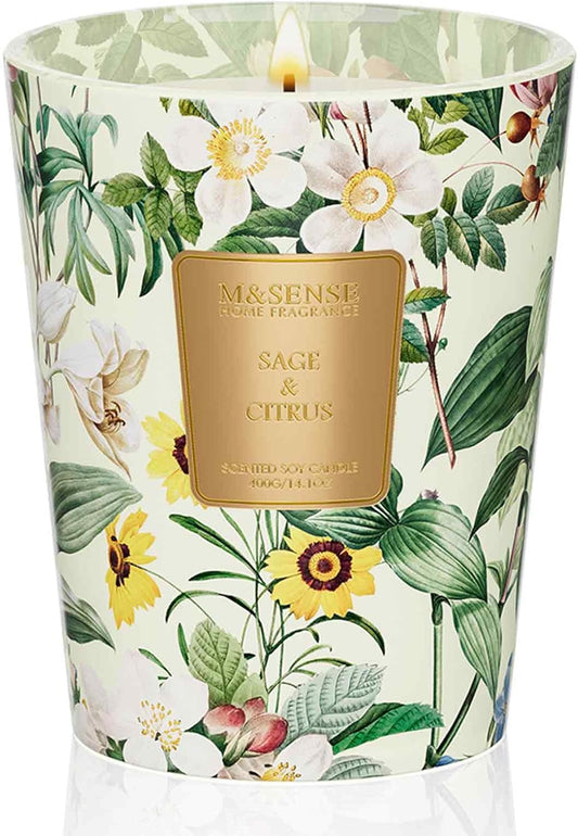 M&SENSE Sage Citrus Scented Natural Soy Wax Candle, 14.1oz 60 Hours Long Lasting Slow Burning
