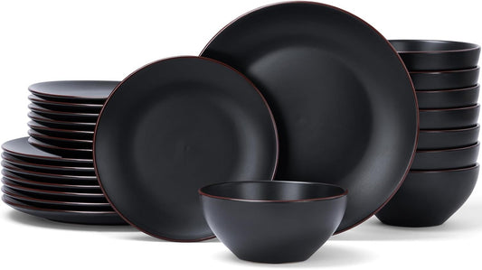 Famiware Venus Ceramic Plates and Bowls Sets, Dinnerware Dish Sets for 8 (24 Pieces) - Microwave