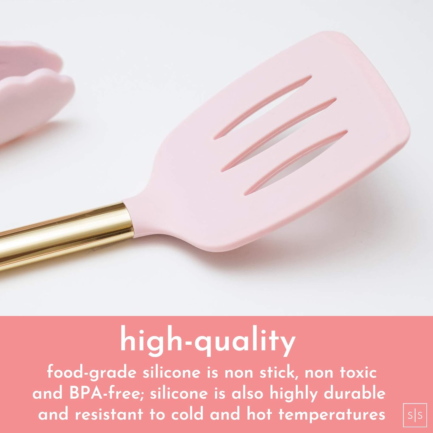 Gold and Pink Kitchen Utensil Set with Holder - 7-Piece Cooking Tools with Gold Whisk, Ladle