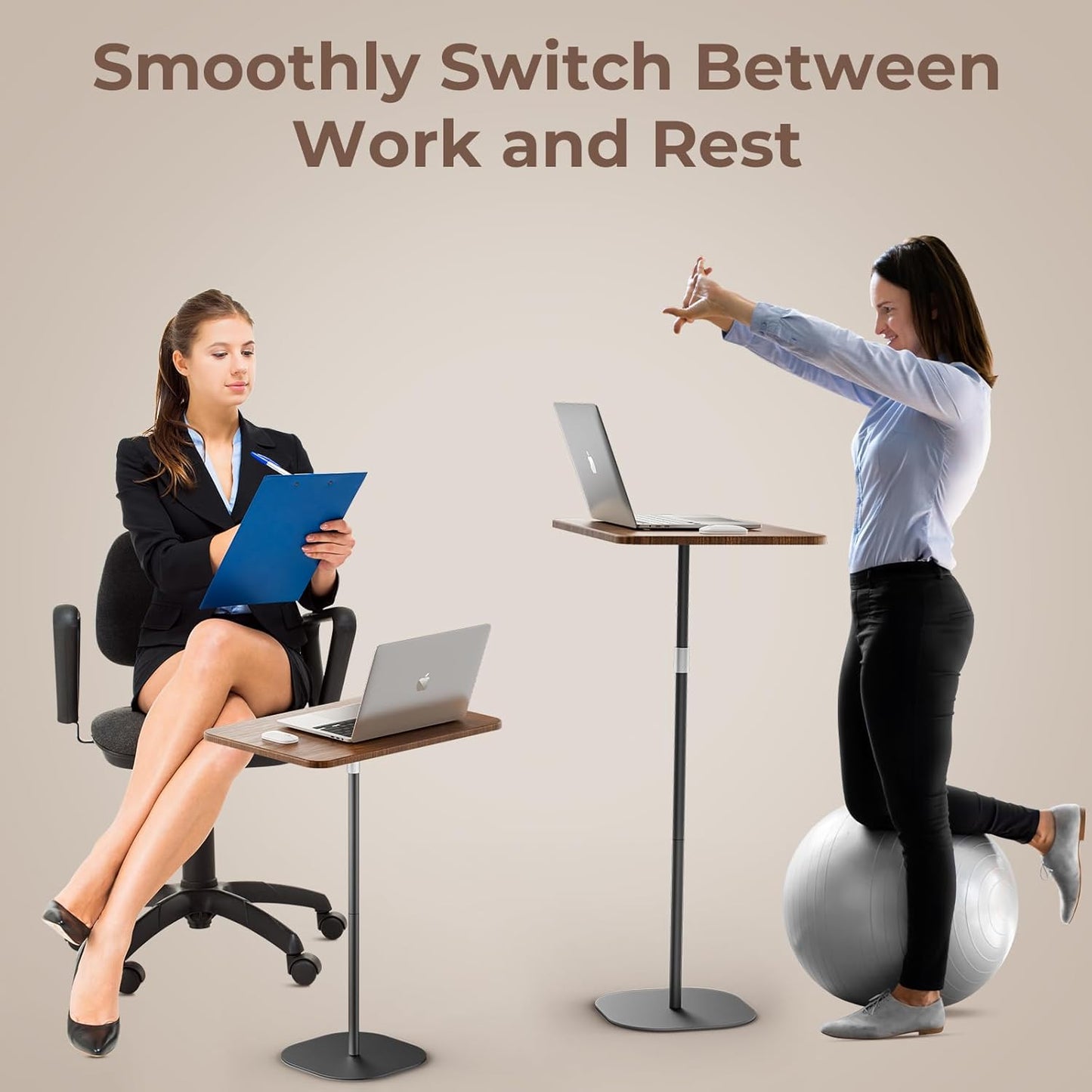 Portable Laptop Floor Stand, Bedside/Sofa Table with Height Adjustable 18''~47'', Stylish Movable