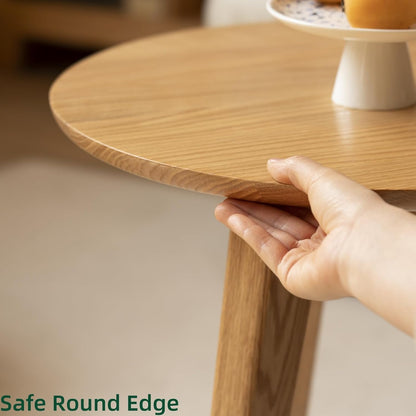 100% Solid Oak Wood Coffee Table Set, Round Coffee Table Combo Side Table w/Solid Wood Legs, Mid