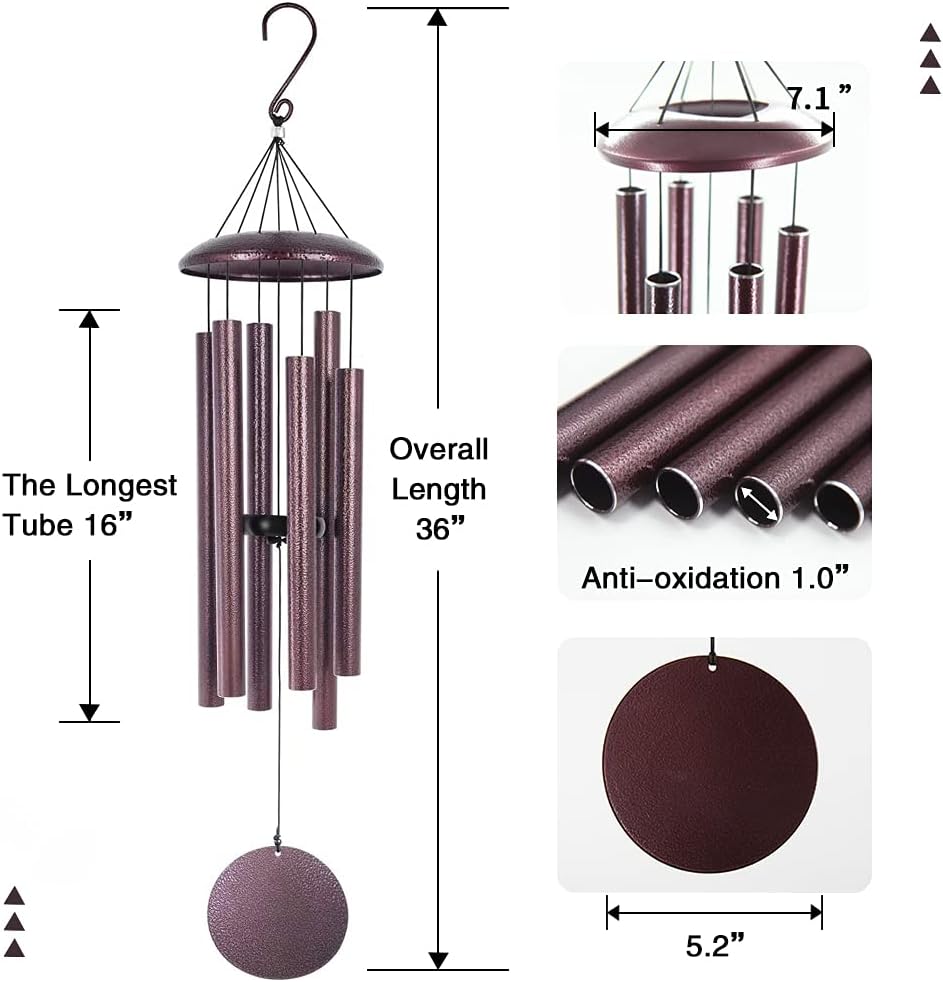 ASTARIN Wind Chimes, 36 Inch Large Metal Outdoor Chimes with 6 Tubes, Deep Tone, Tuned for Garden