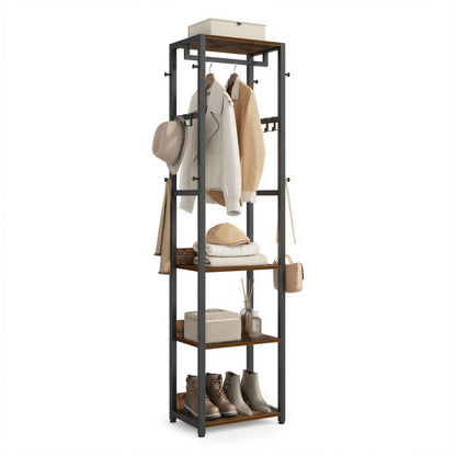 VASAGLE Coat Rack, Freestanding Hall Tree with Shelves, Hanging Rail, and Hooks, Space-Saving Coat