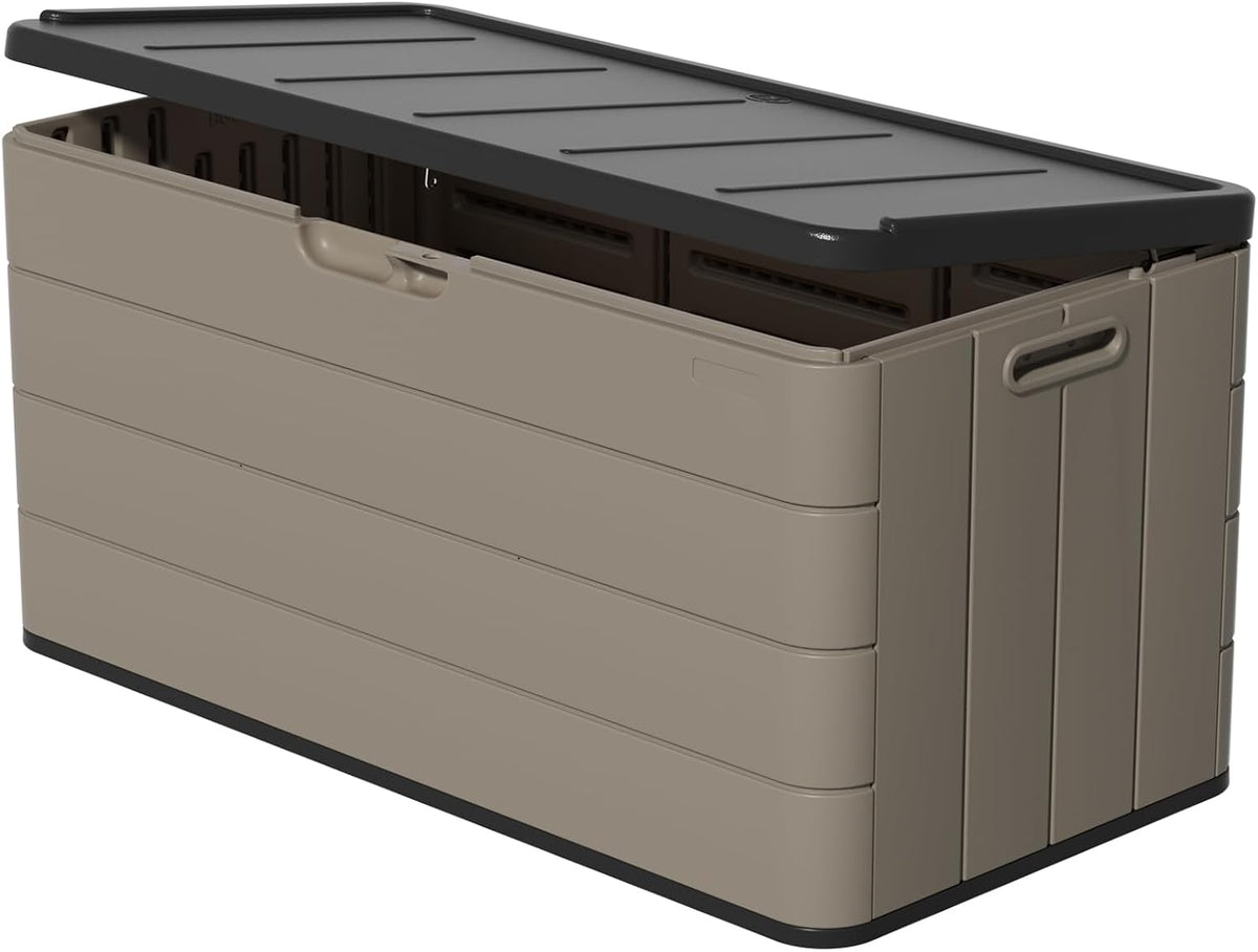 ZZM 110 Gallon Lockable Resin Deck Box, Waterproof Outdoor Storage Box for Patio Cushion Storage