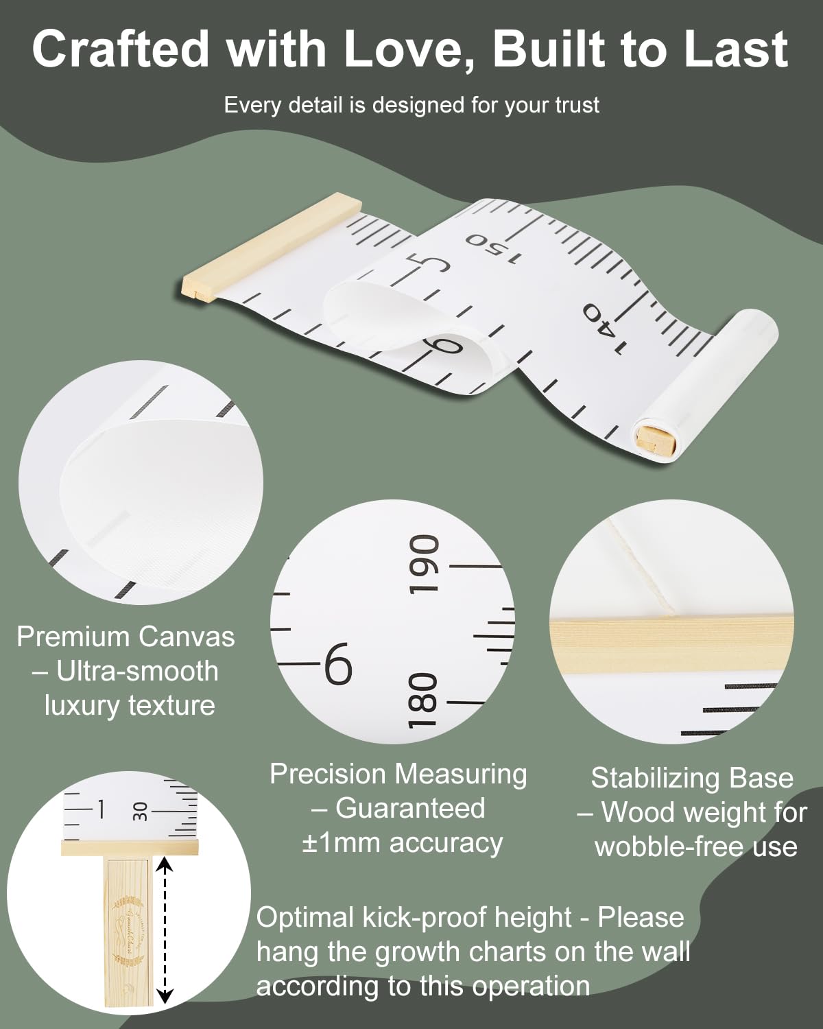 6.5FT Growth Chart for Kids with Wooden Keepsake Box - Children Height Measurement Kit Includes