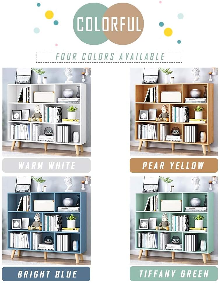 IOTXY Wooden Open Shelf Bookcase - 3-Tier Floor Standing Display Cabinet Rack with Legs, 8 Cubes
