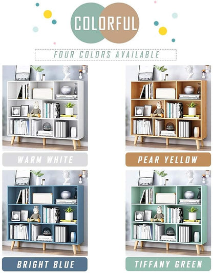 IOTXY Wooden Open Shelf Bookcase - 3-Tier Floor Standing Display Cabinet Rack with Legs, 8 Cubes