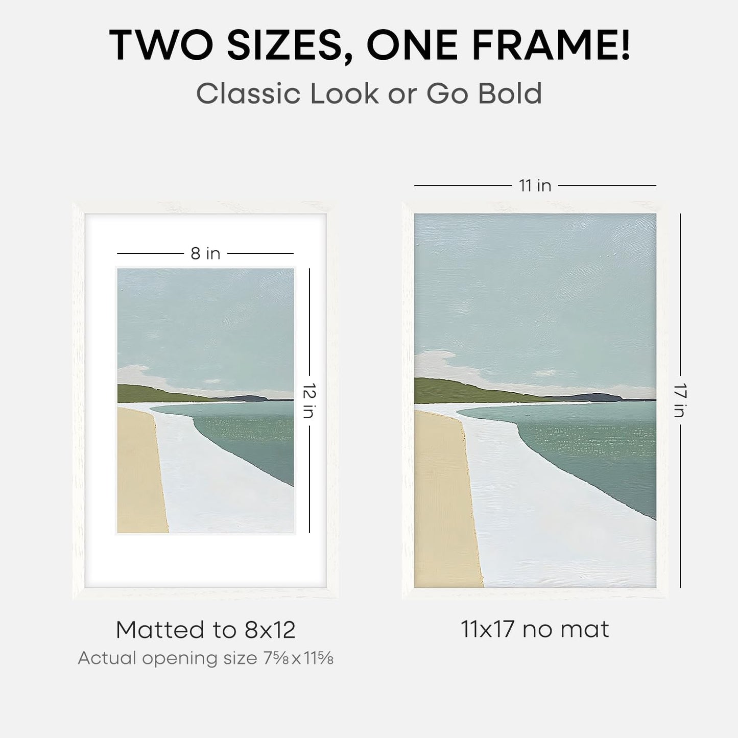 Homeforia 11x17 White Wood Frame, High End Oak 17 x 11 White Wooden Picture Frames with Mat 8 by