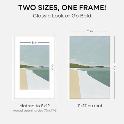 Homeforia 11x17 White Wood Frame, High End Oak 17 x 11 White Wooden Picture Frames with Mat 8 by