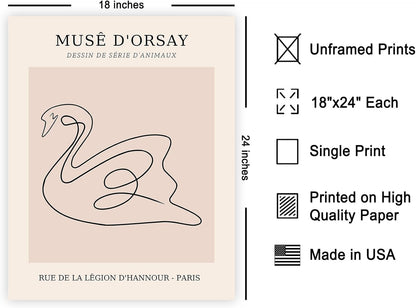 Poster Master Vintage Poster - Retro One Line Swan Drawing Print - Swan Art - Bird Art - Minimal