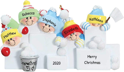 3D Snowball Fight Family of 5 Ornament 2025 Personalized Family Christmas Ornaments 2025 | Snowman