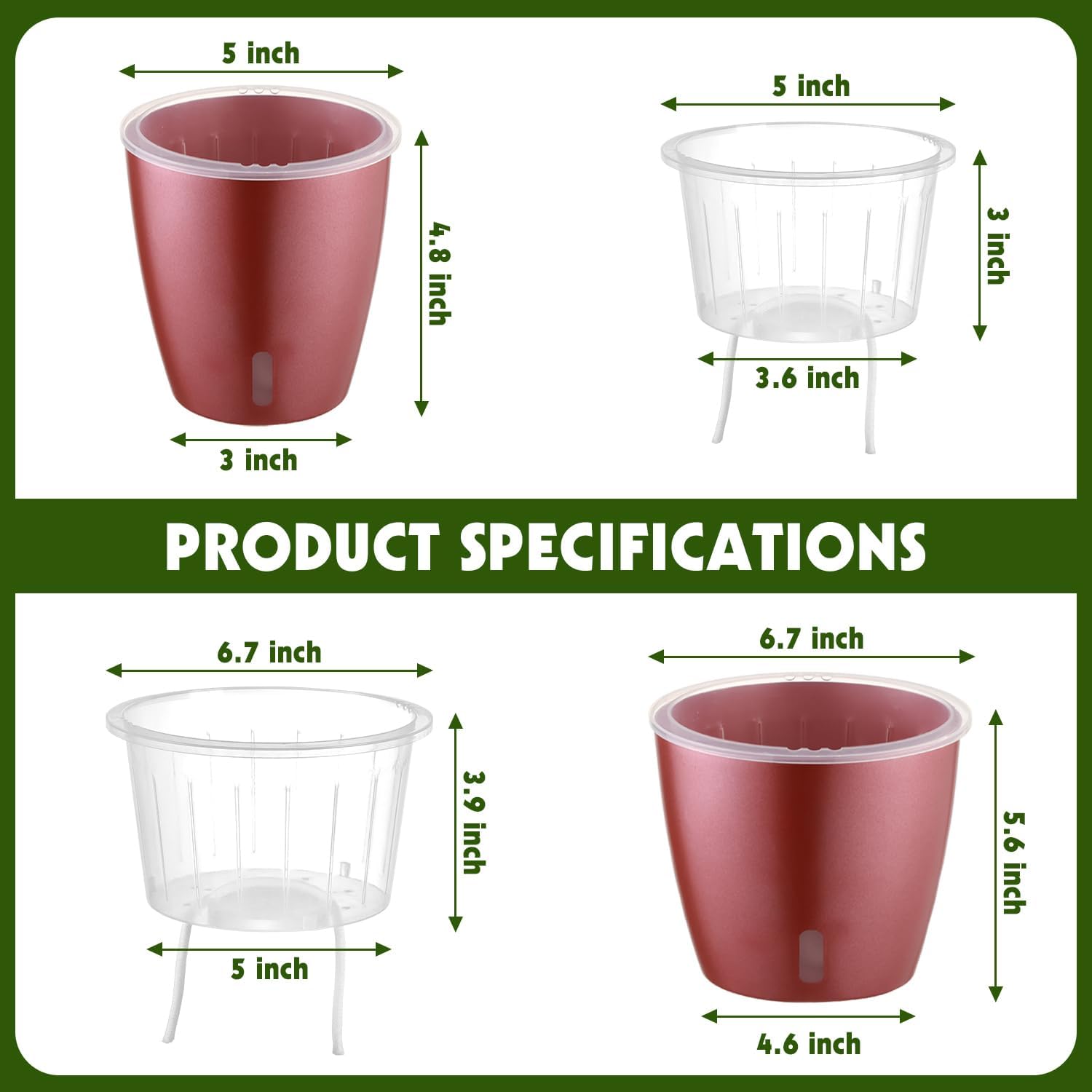 Self Watering Pots for Indoor Plants, 4-Pack 6.7'' Self Watering Planter with Drainage Holes, Small
