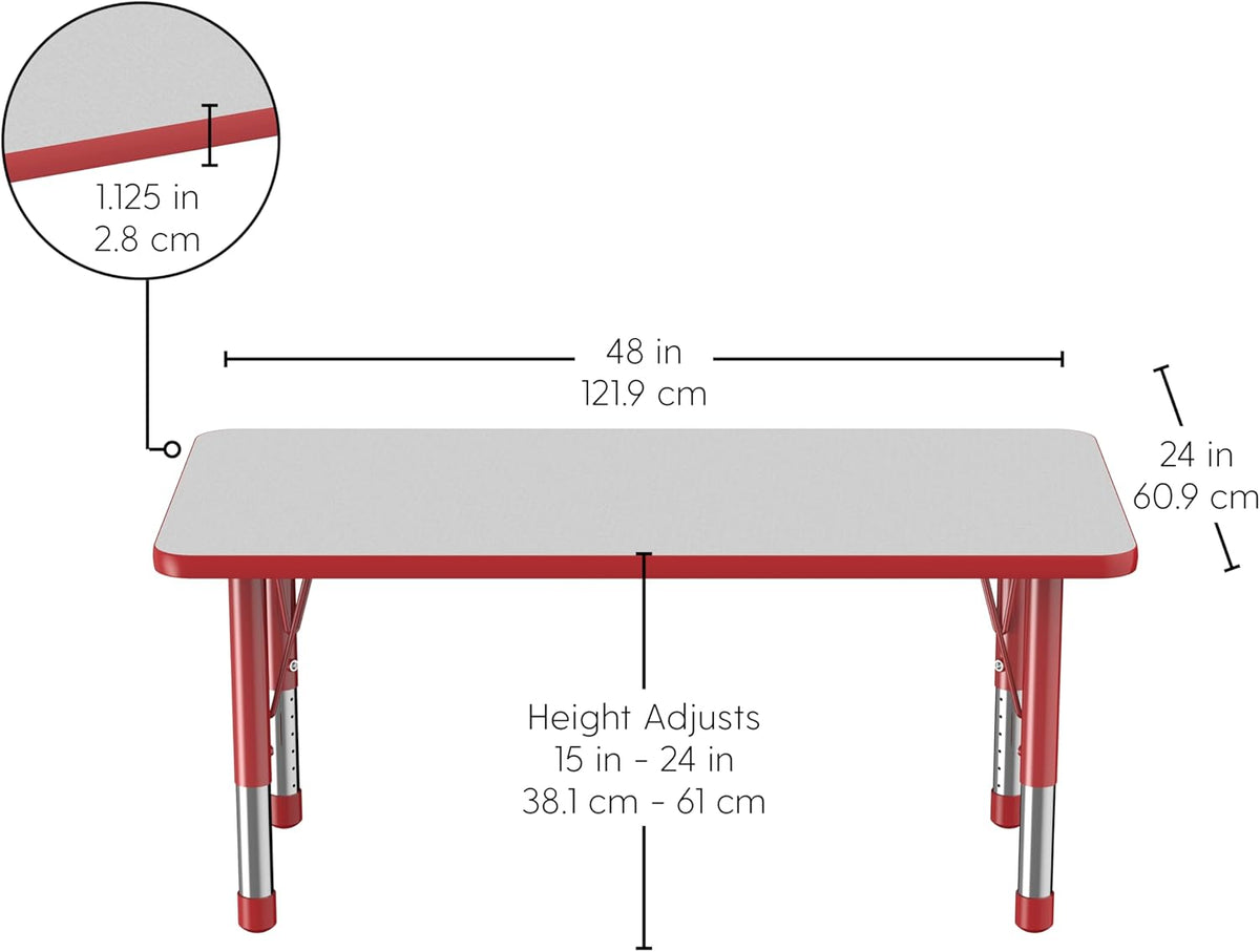 FDP Rectangle Activity School and Kids Classroom Table (24 x 48 inch), Toddler Legs, Adjustable
