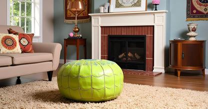 Stuffed Arch Design Moroccan Leather Pouf Ottoman, Handmade, Pre-Filled, 100% Genuine Leather, 14”