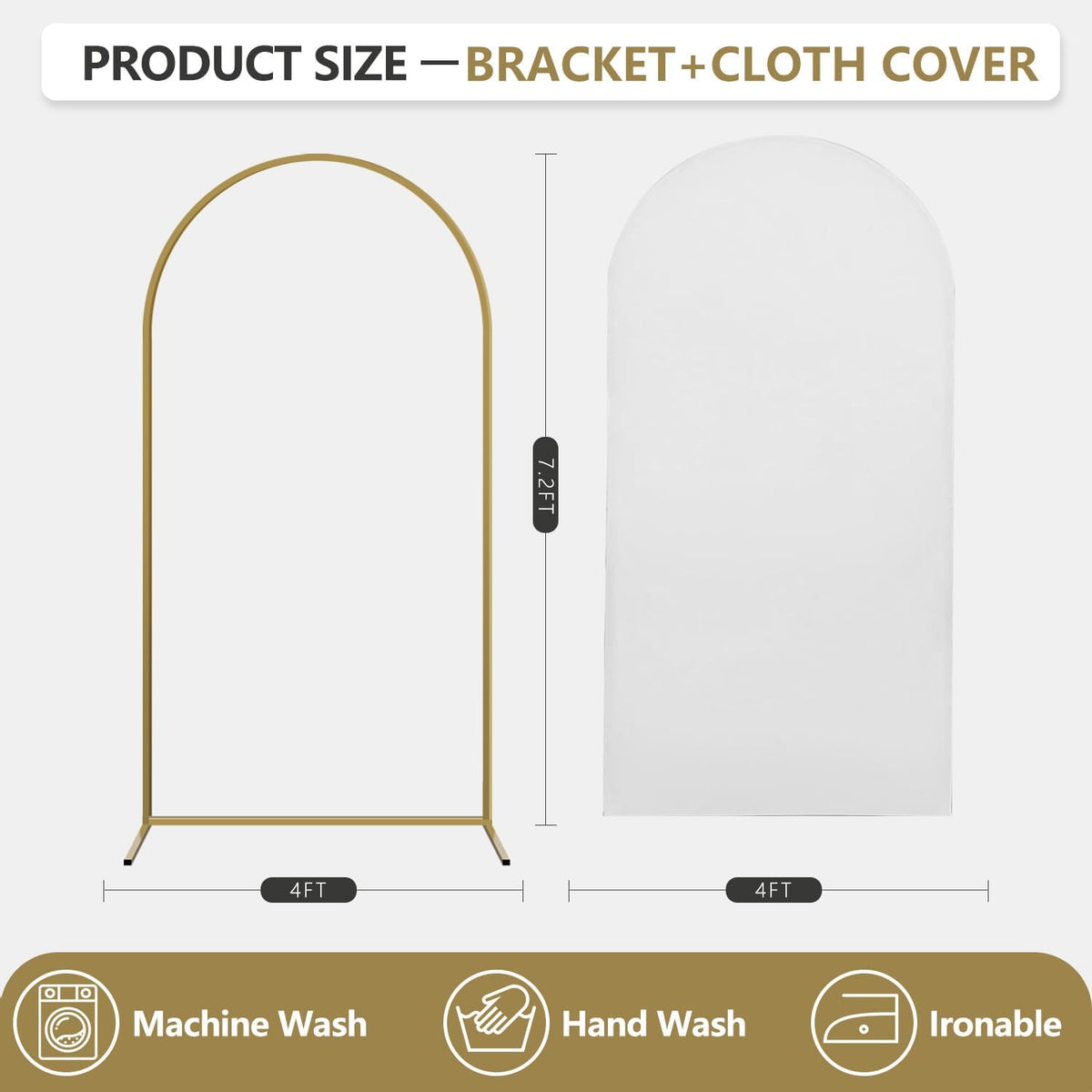 Arch Backdrop Stand and Cover Set, Metal Balloon Arch Backdrop 7.2ft, Gold Arched Stand Frame for