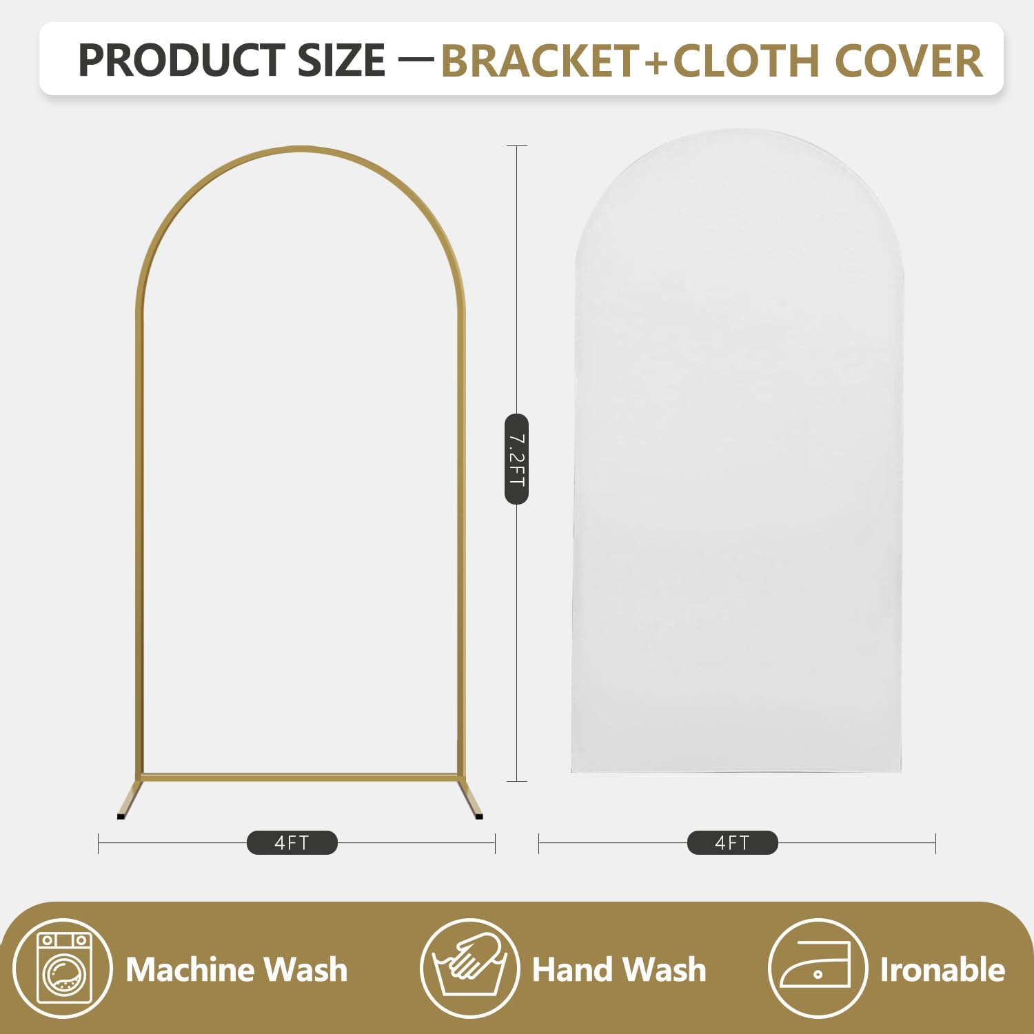 Arch Backdrop Stand and Cover Set, Metal Balloon Arch Backdrop 7.2ft, Gold Arched Stand Frame for