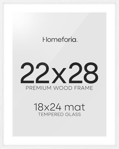 Homeforia 22x28 Poster Frame White, High End Oak 22 x 28 Wood Picture Frame with Mat 18 by 24 for